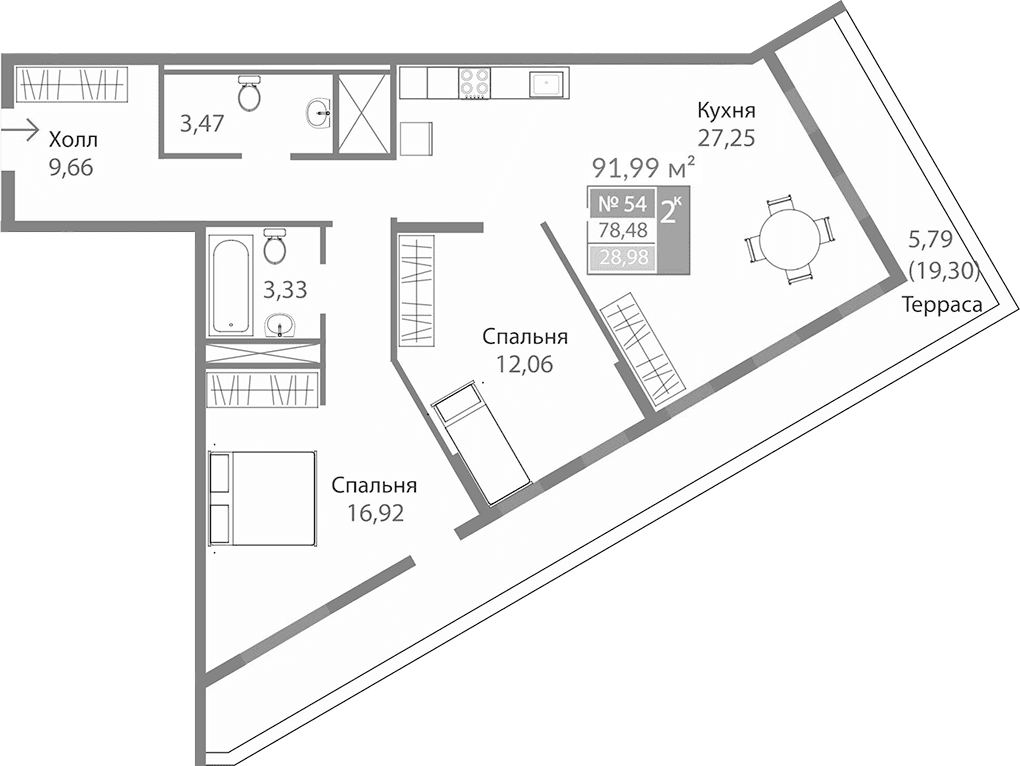 2-комн., 72.69 м²