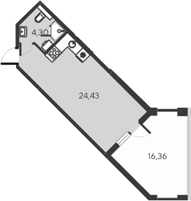 Студия, 28.73 м²
