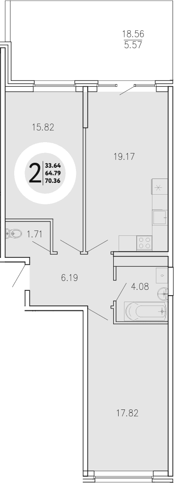 2-комн., 64.79 м²