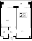 1-комн., 45.5 м²