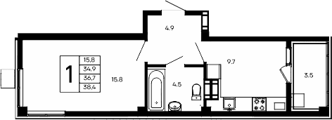 1-комн., 34.9 м²