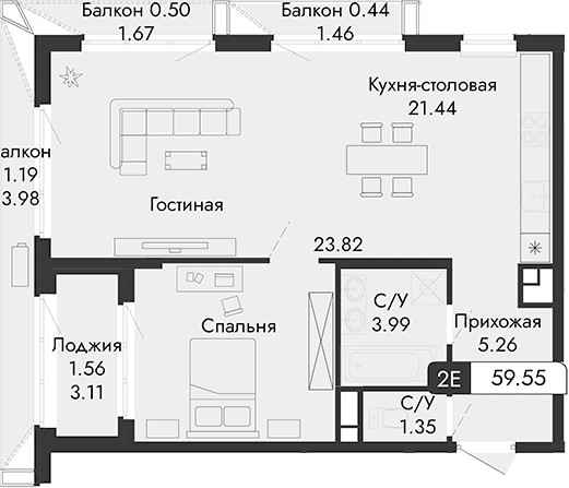 Своб. план., 55.86 м²