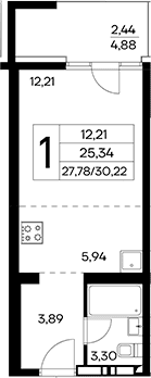 Студия, 27.78 м²