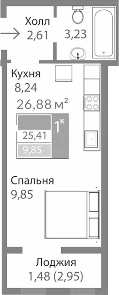 Студия, 23.93 м²