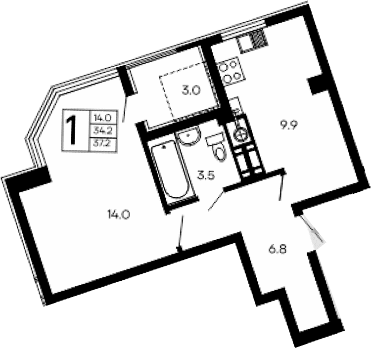 1-комн., 34.2 м²