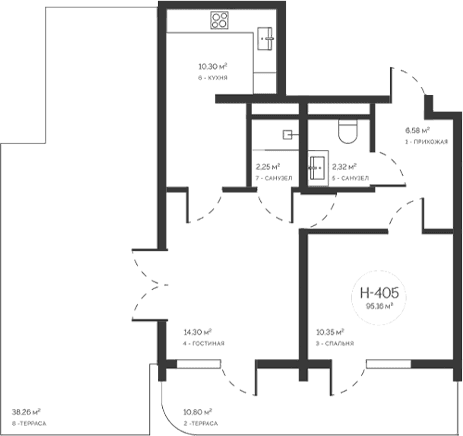 2-комн., 46.09 м²