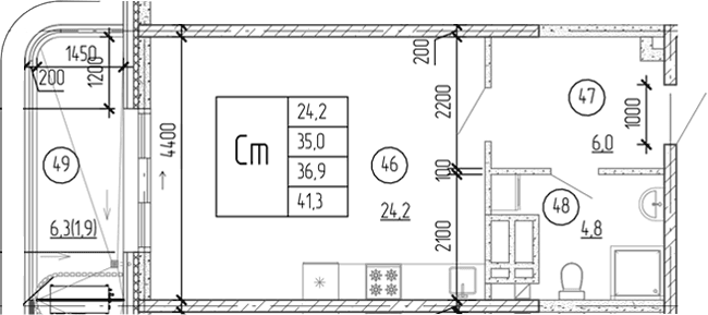 Студия, 39.4 м²