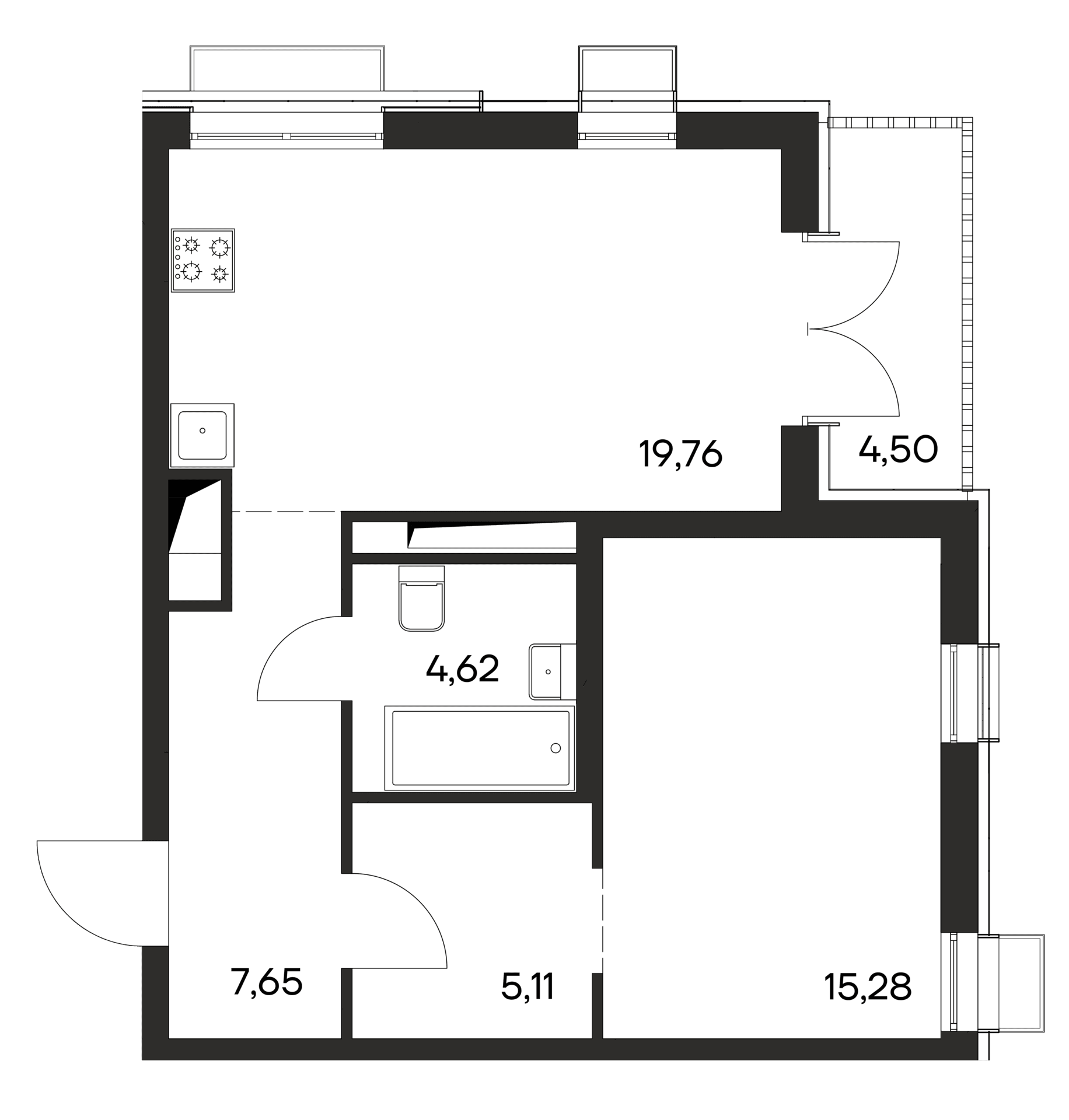 1-комн., 52.42 м²