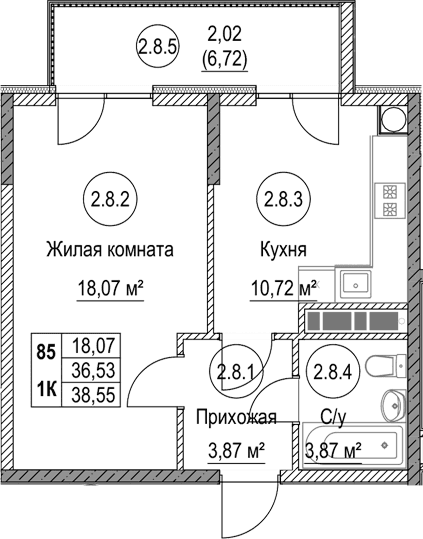 1-комн., 36.53 м²