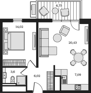 2-комн., 51.16 м²