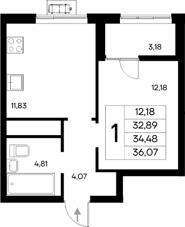 1-комн., 32.89 м²