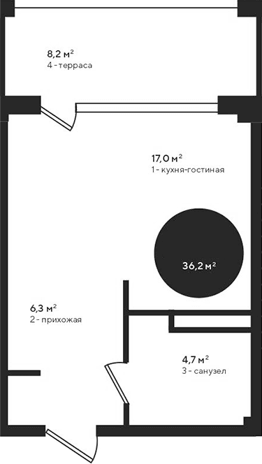 Студия, 28 м²