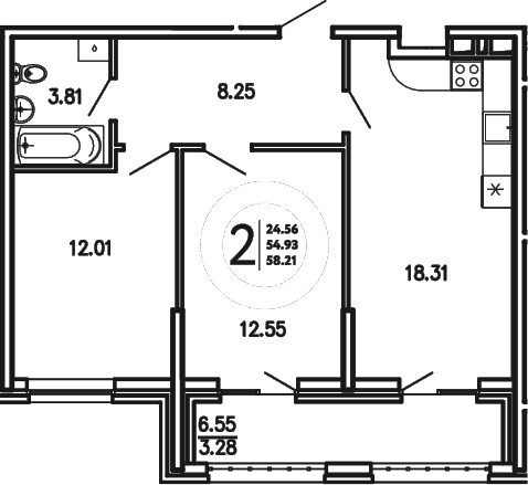 2-комн., 54.93 м²
