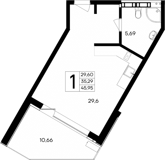 Студия, 35.29 м²