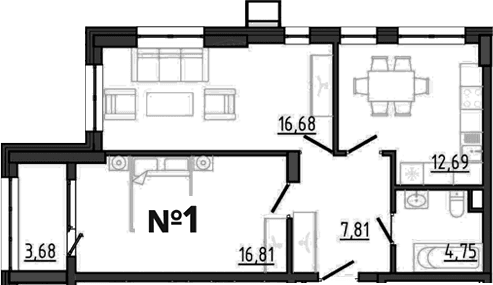 2-комн., 58.74 м²