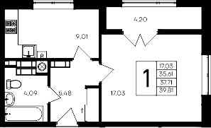 1-комн., 35.61 м²