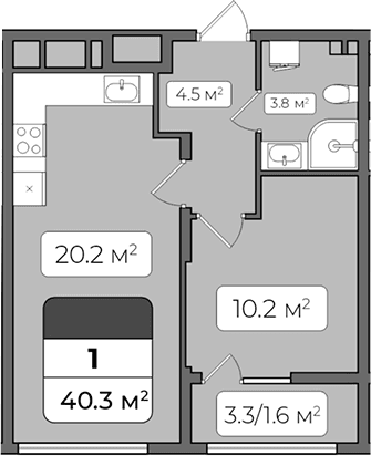 1-комн., 38.7 м²