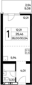 Студия, 28 м²
