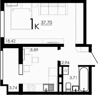 1-комн., 33.96 м²