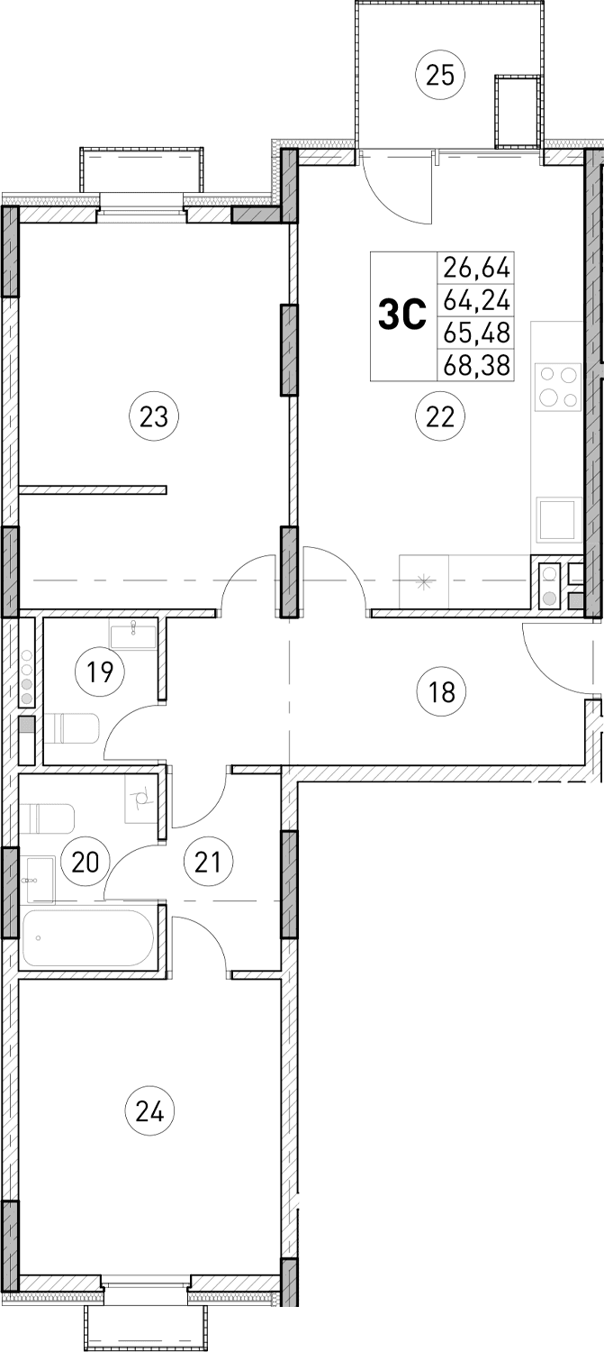 2-комн., 64.24 м²