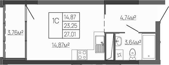 Студия, 23.25 м²
