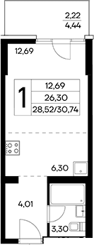 Студия, 28.52 м²