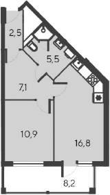 2-комн., 42.8 м²
