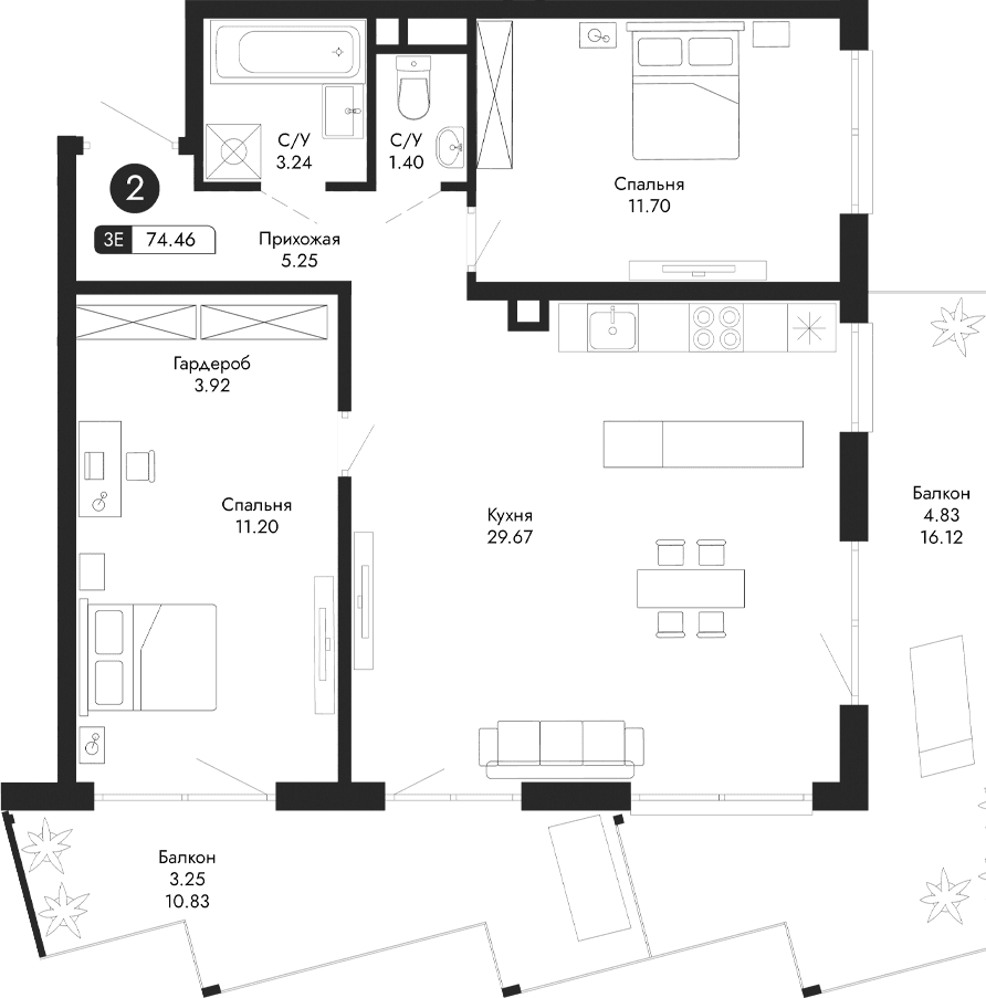 3-комн., 66.38 м²