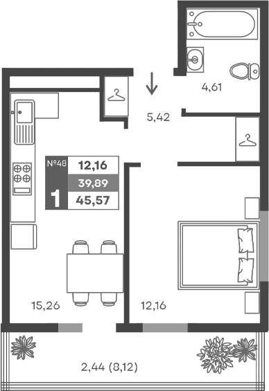 1-комн., 37.45 м²