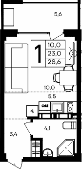 Студия, 23 м²