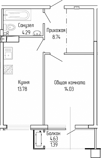 1-комн., 40.84 м²