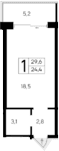 Студия, 24.4 м²