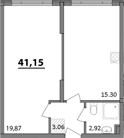 1-комн., 41.15 м²