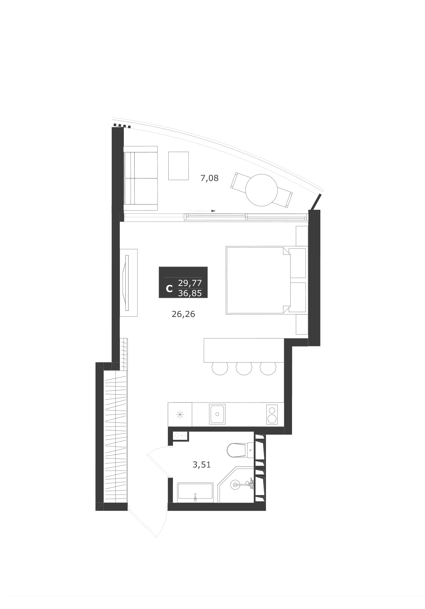 Студия, 29.77 м²