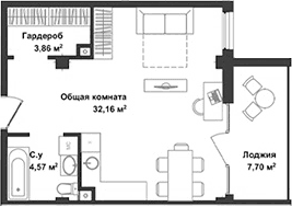 Студия, 40.4 м²