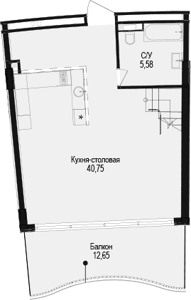 Студия, 62.35 м²
