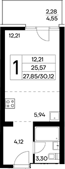 Студия, 27.84 м²