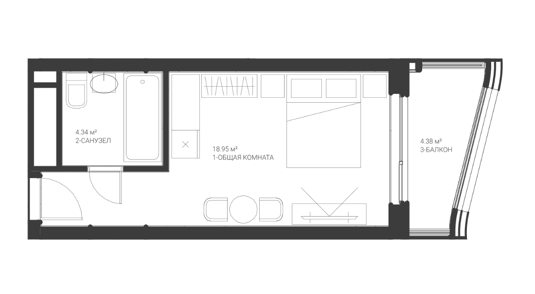 Студия, 23.29 м²