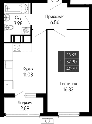 1-комн., 37.9 м²