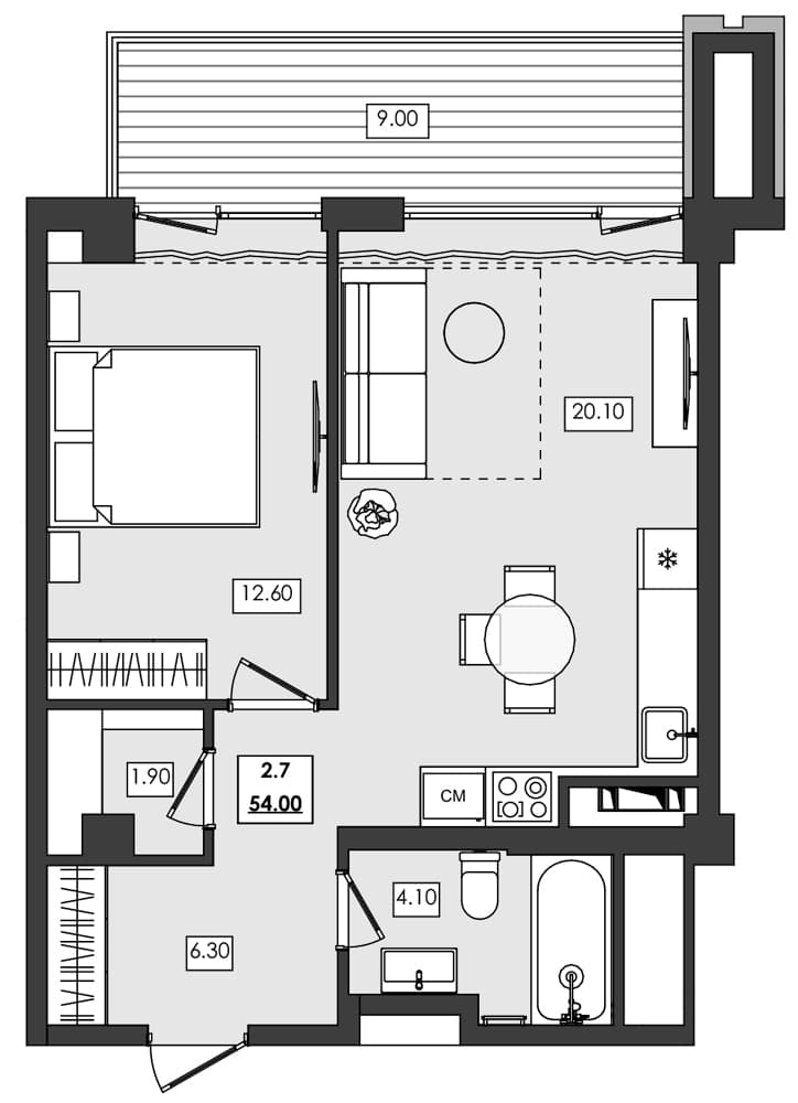 1-комн., 45 м²