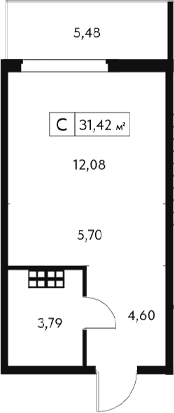 Студия, 29.78 м²