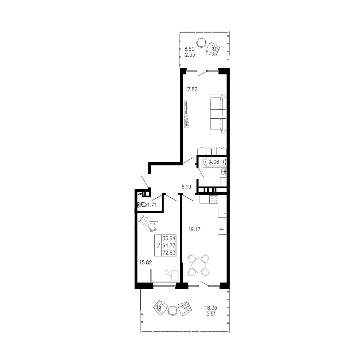 2-комн., 64.77 м²