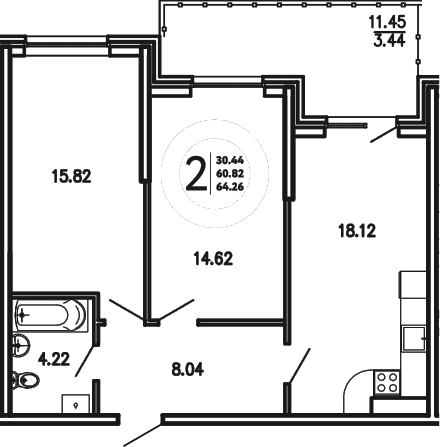 2-комн., 60.82 м²