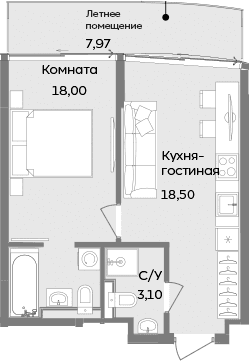 1-комн., 39.6 м²