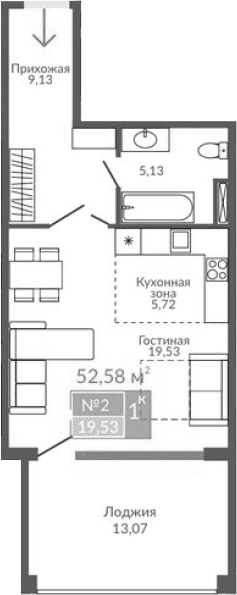 Студия, 39.51 м²