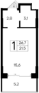 Студия, 21.5 м²