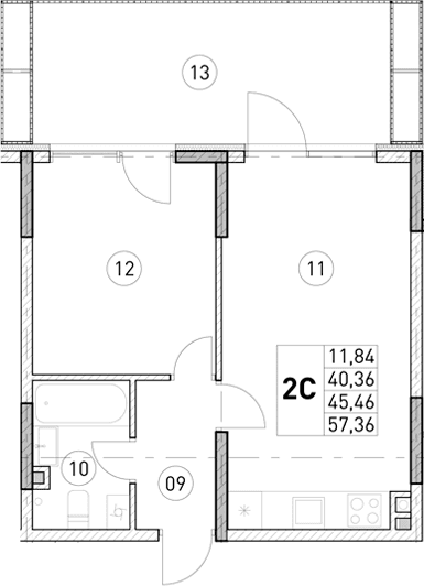 1-комн., 40.36 м²
