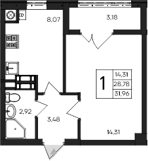 1-комн., 28.78 м²