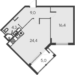 2-комн., 54.1 м²