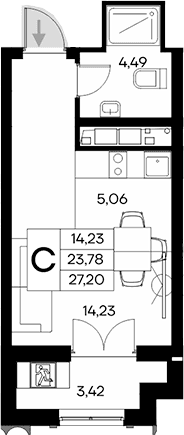 Студия, 23.78 м²